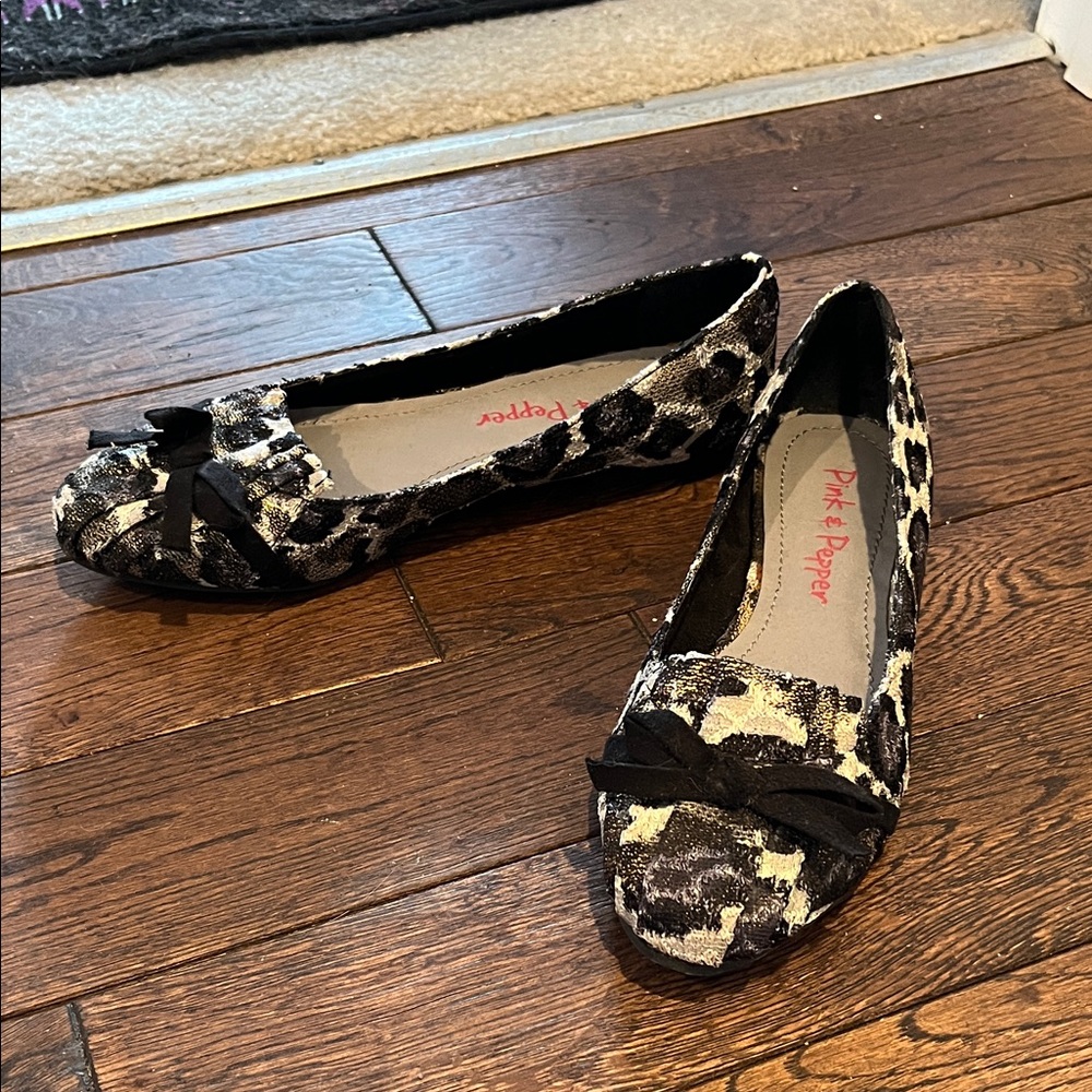 Pink & Pepper Leopard Print Flats with Bow